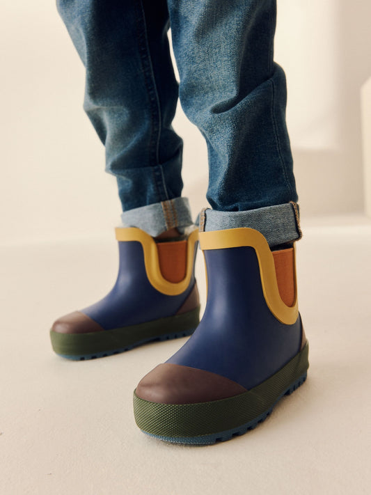 Navy Colourblock Warm Lined Ankle Wellies image 1
