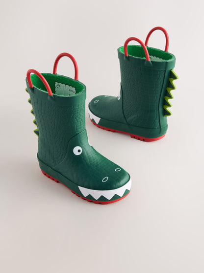 Green Crocodile Handle Pull On Wellies image 2