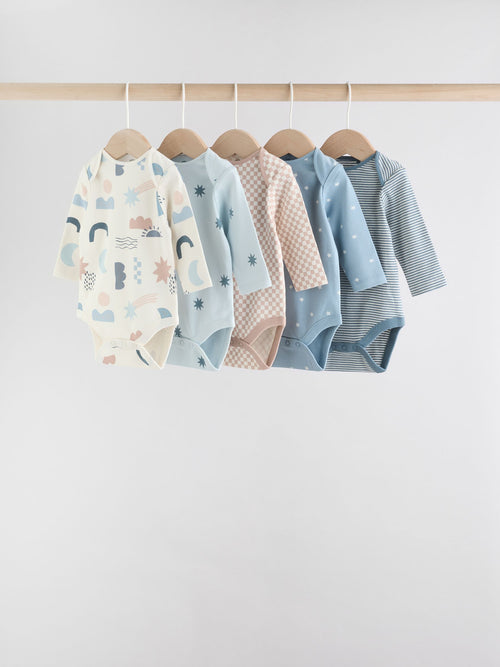 Blue Baby Long Sleeve Bodysuits 5 Pack image 1