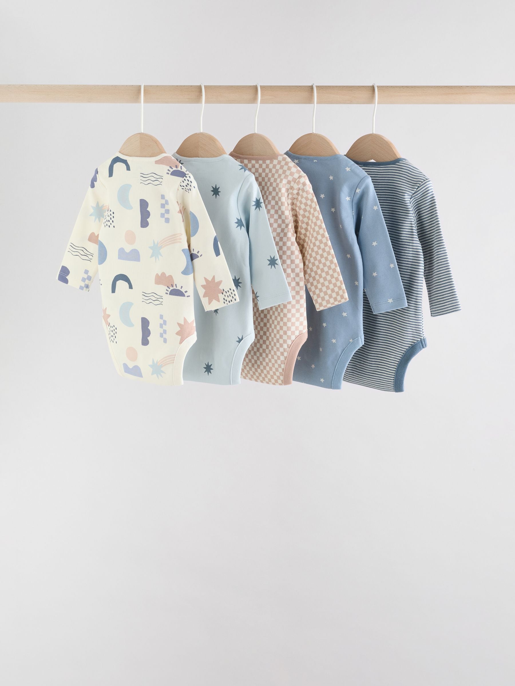 Blue Baby Long Sleeve Bodysuits 5 Pack image 7