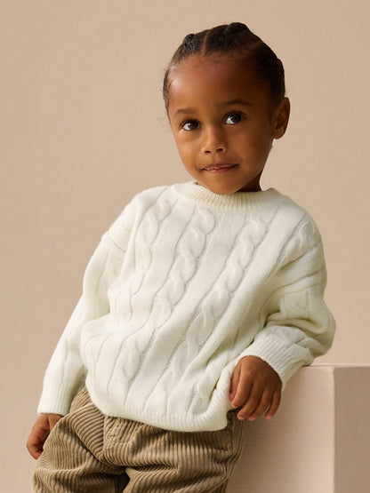 Ecru White Cable Knit Crew Neck Jumper (3mths-7yrs) - image 1