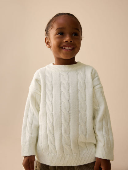 Ecru White Cable Knit Crew Neck Jumper (3mths-7yrs) - image 2