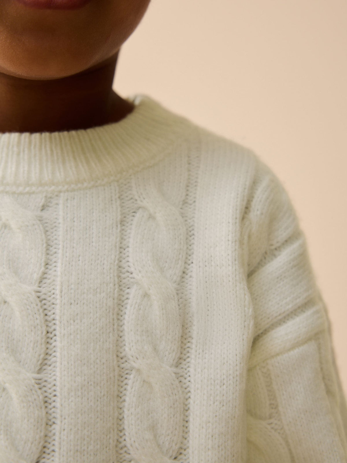 Ecru White Cable Knit Crew Neck Jumper (3mths-7yrs) - image 3