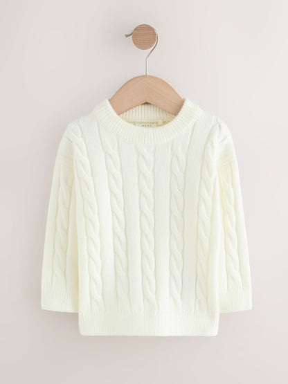 Ecru White Cable Knit Crew Neck Jumper (3mths-7yrs) - image 5