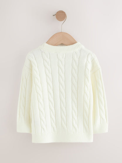 Ecru White Cable Knit Crew Neck Jumper (3mths-7yrs) - image 6