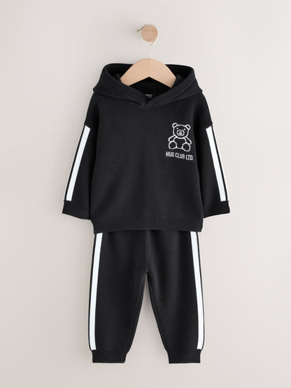 Black/White Bear Knitted Hoodie and Joggers Set (3mths-7yrs)