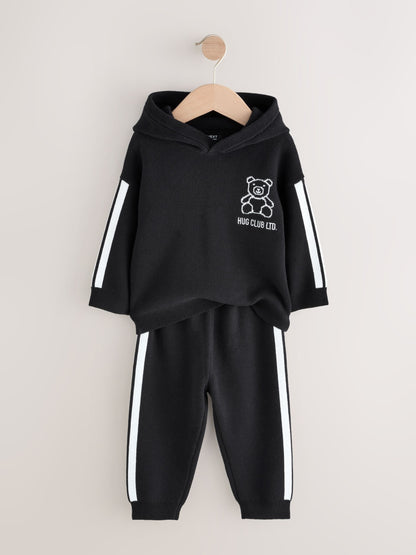 Black/White Bear Knitted Hoodie and Joggers Set (3mths-7yrs)