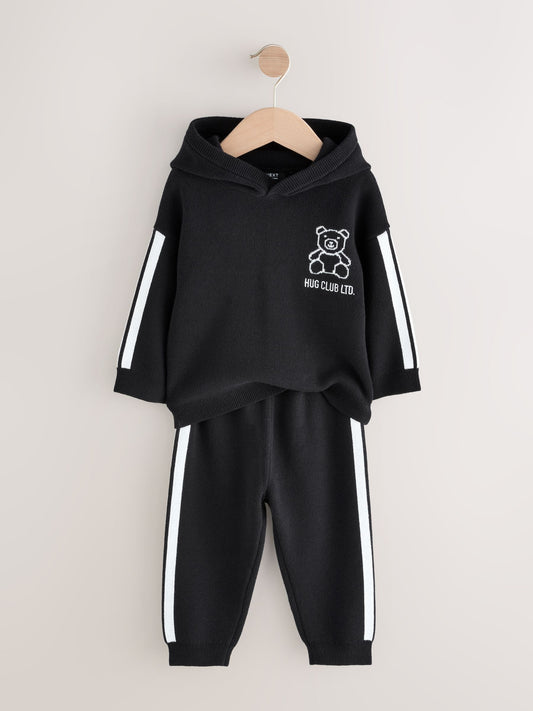 Black/White Bear Knitted Hoodie and Joggers Set (3mths-7yrs) image 3