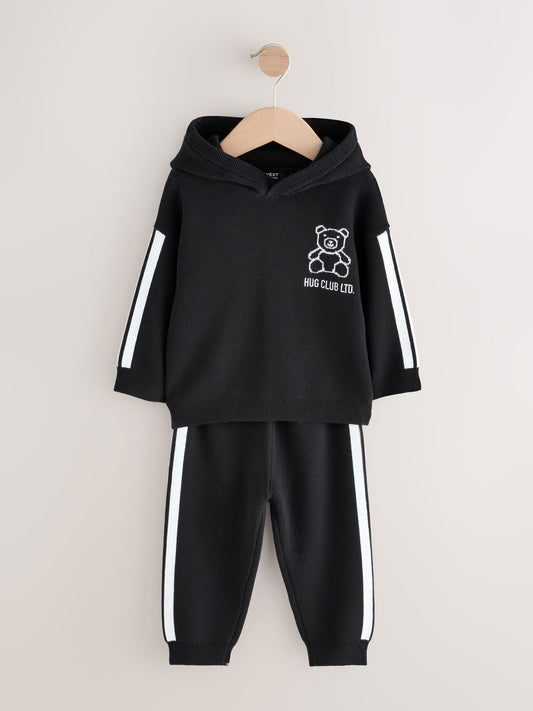 Black/White Bear Knitted Hoodie and Joggers Set (3mths-7yrs) image 1