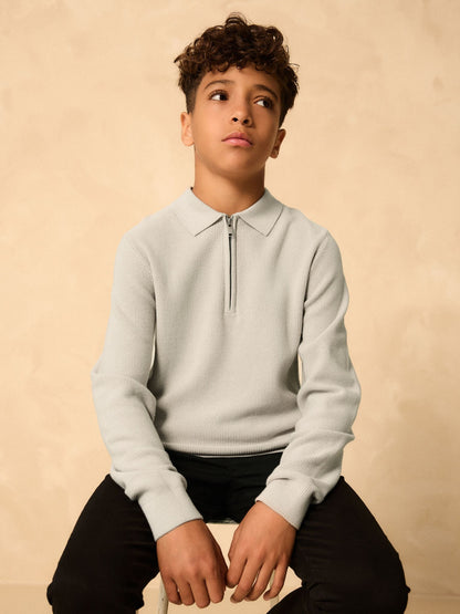 Dsiney Kidz - Grey Long Sleeve Zip Neck Knitted Polo Shirt (3-16yrs) image 1