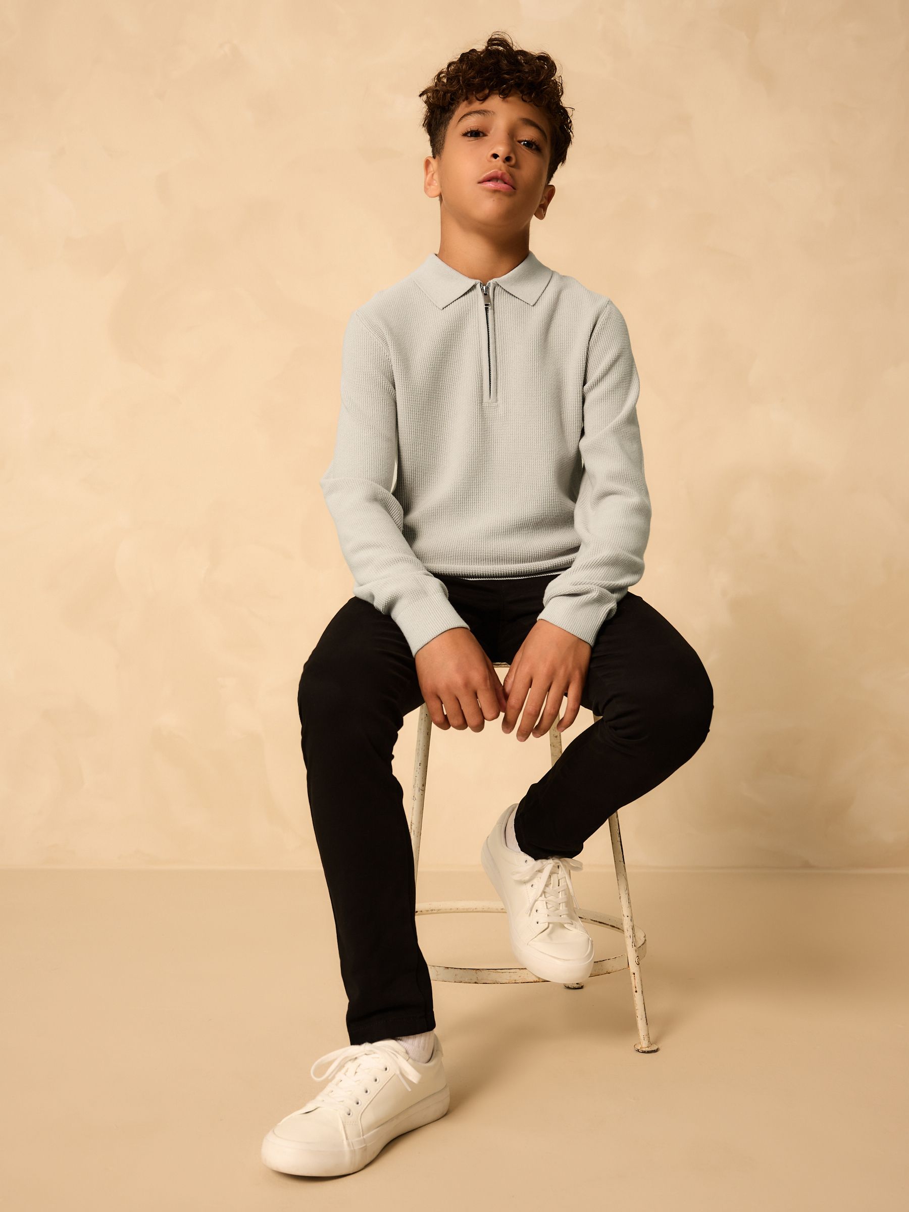 Dsiney Kidz - Grey Long Sleeve Zip Neck Knitted Polo Shirt (3-16yrs) image 2