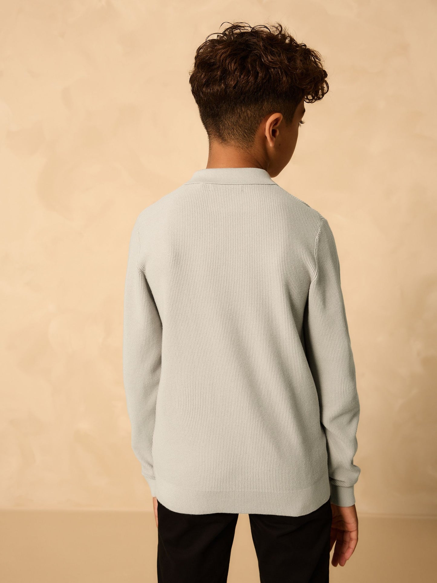 Dsiney Kidz - Grey Long Sleeve Zip Neck Knitted Polo Shirt (3-16yrs) image 3