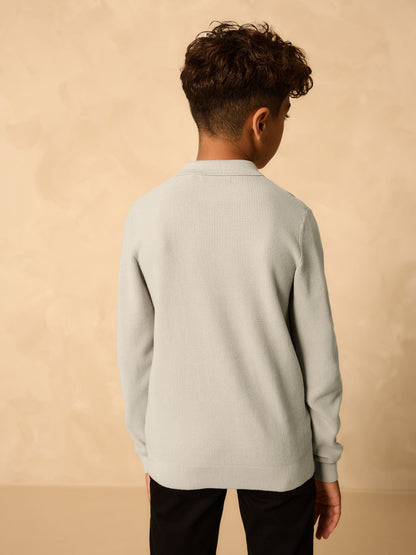 Dsiney Kidz - Grey Long Sleeve Zip Neck Knitted Polo Shirt (3-16yrs) image 3