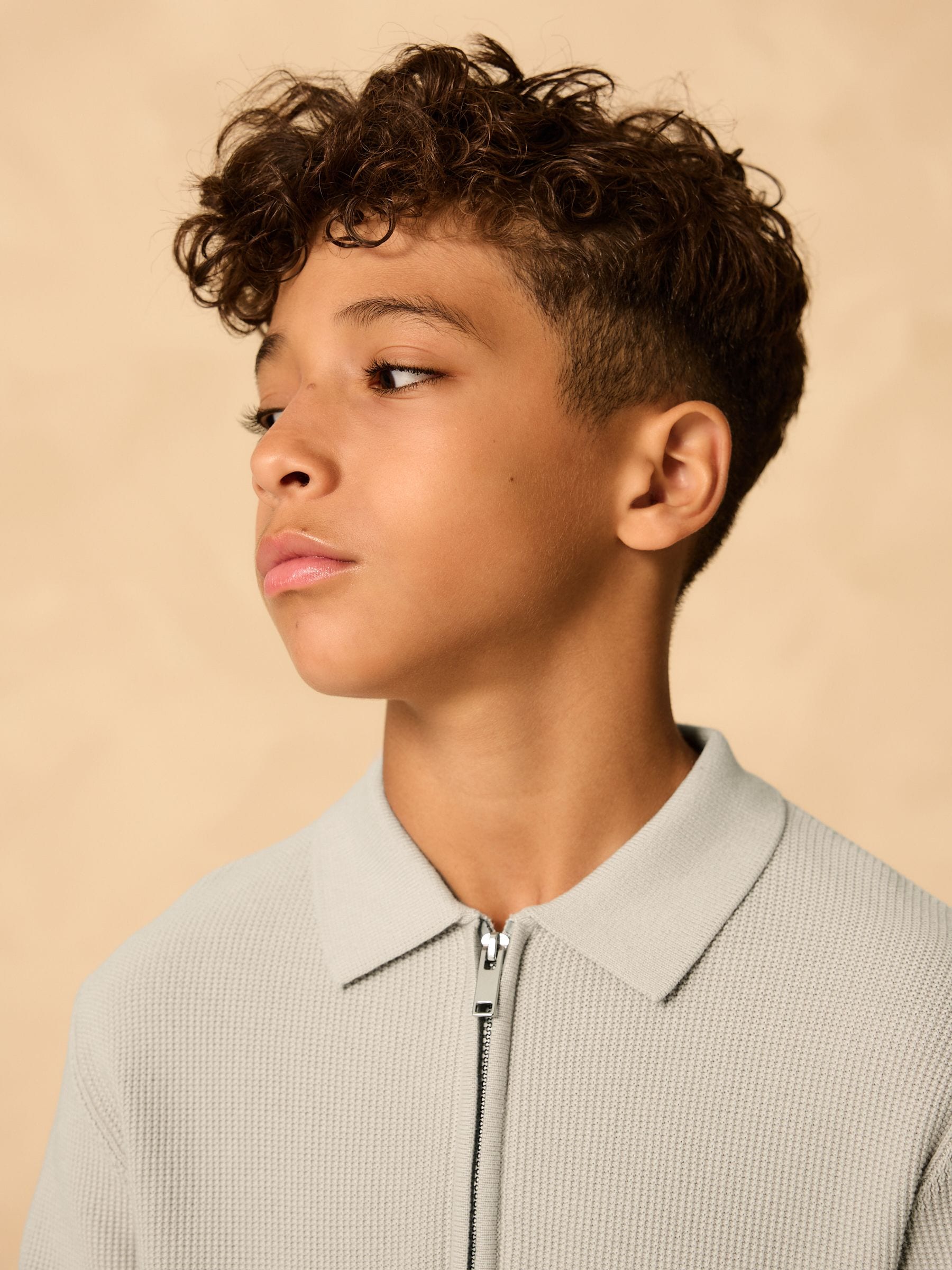 Dsiney Kidz - Grey Long Sleeve Zip Neck Knitted Polo Shirt (3-16yrs) image 4