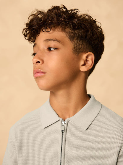 Dsiney Kidz - Grey Long Sleeve Zip Neck Knitted Polo Shirt (3-16yrs) image 4