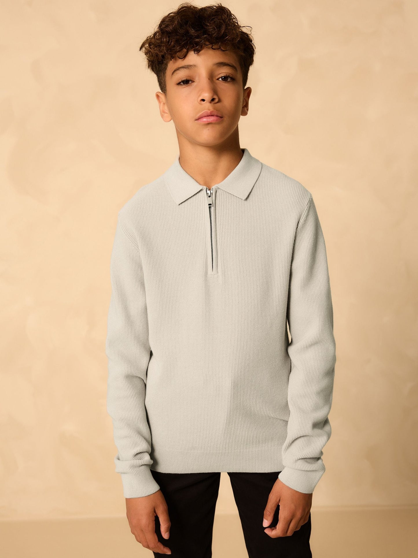 Dsiney Kidz - Grey Long Sleeve Zip Neck Knitted Polo Shirt (3-16yrs) image 5