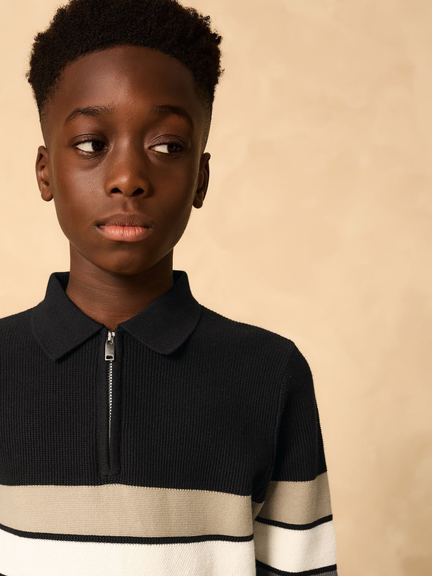 Dsiney Kidz - Black Stripe Long Sleeve Zip Neck Knitted Polo Shirt (3-16yrs) image 4