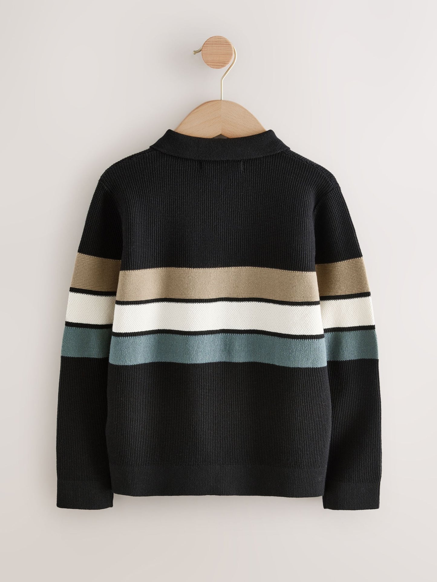 Dsiney Kidz - Black Stripe Long Sleeve Zip Neck Knitted Polo Shirt (3-16yrs) image 6