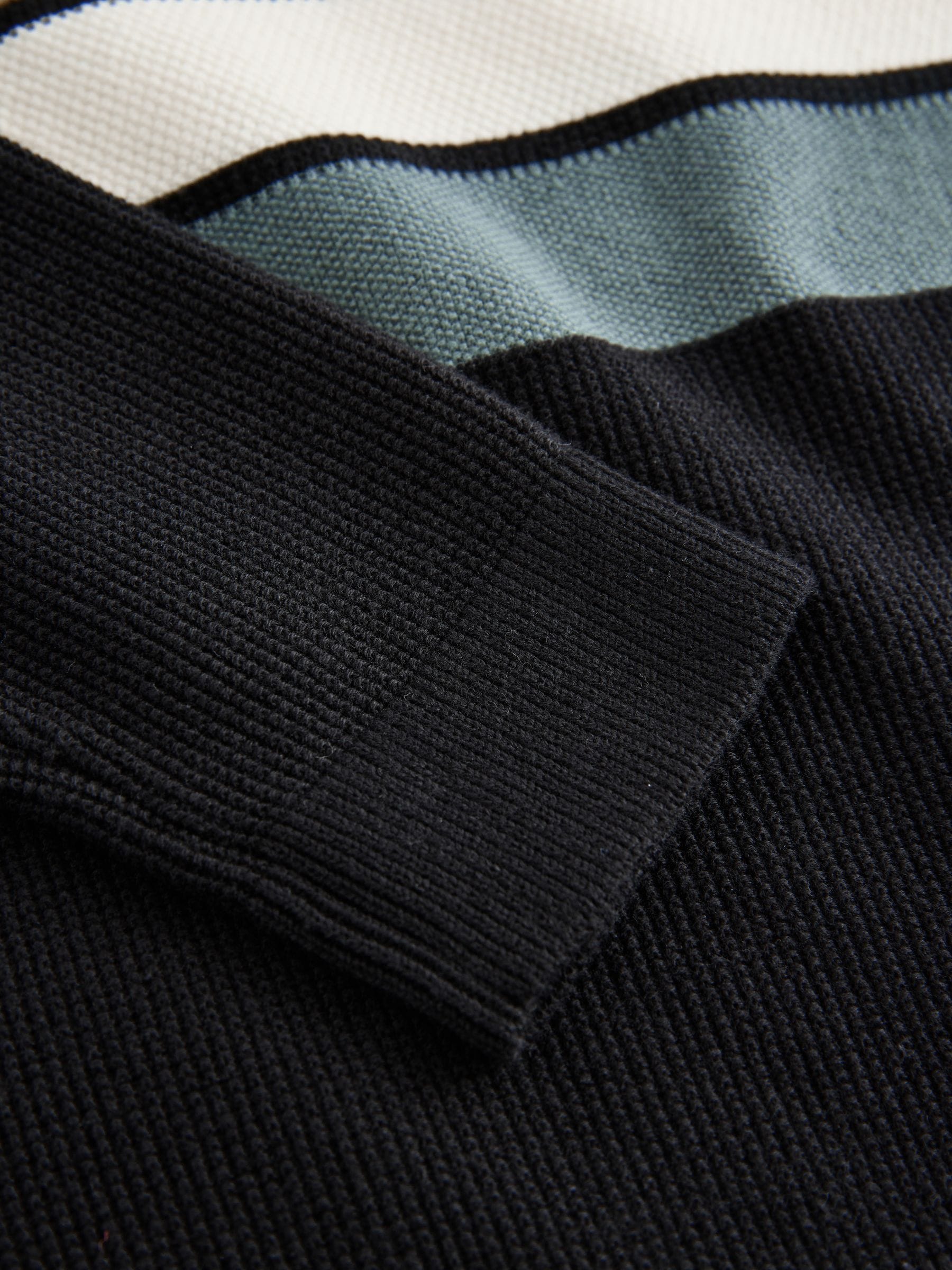 Dsiney Kidz - Black Stripe Long Sleeve Zip Neck Knitted Polo Shirt (3-16yrs) image 7