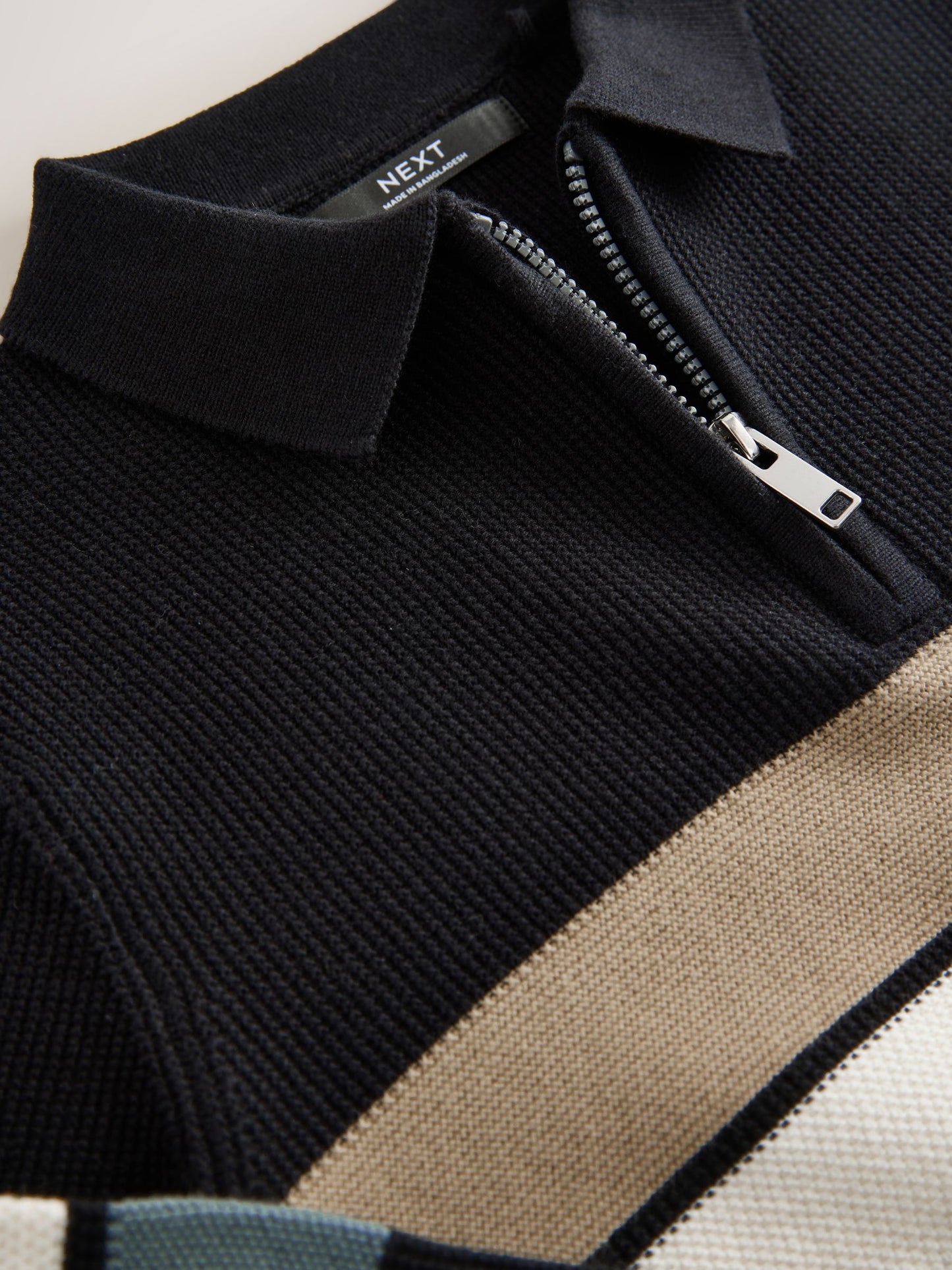Dsiney Kidz - Black Stripe Long Sleeve Zip Neck Knitted Polo Shirt (3-16yrs) image 8