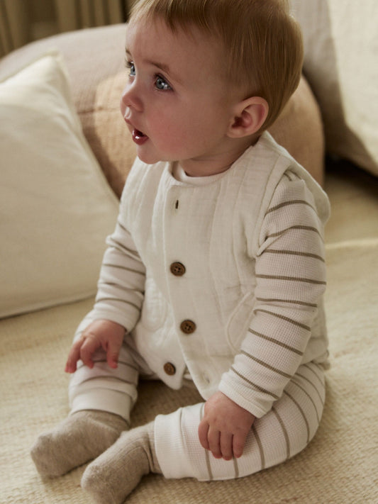 White Stripe Baby Gilet Top and Leggings Set (0mths-2yrs) image 1