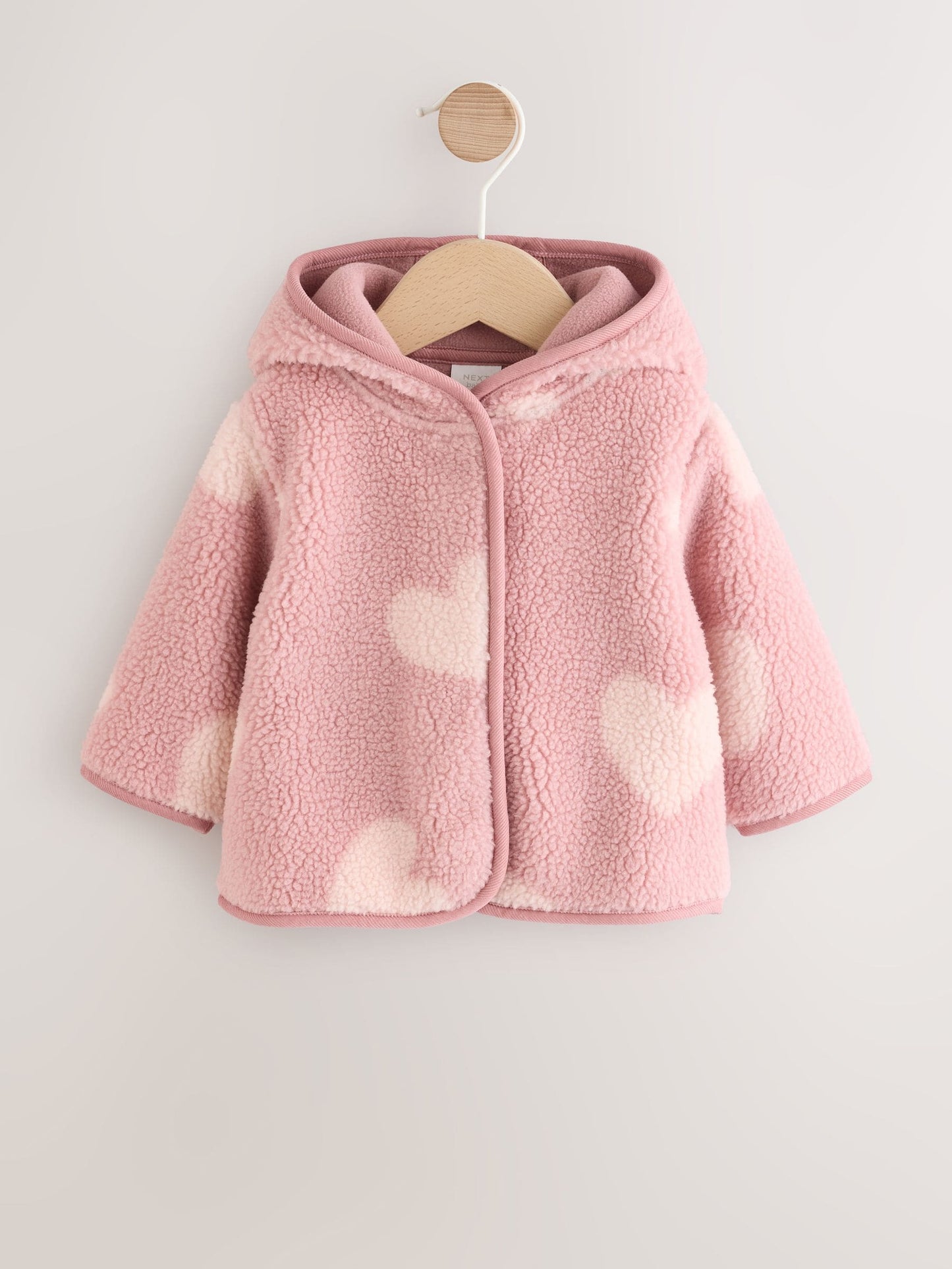 Pink Tonal Heart Printed Borg Baby Jacket (0mths-2yrs)