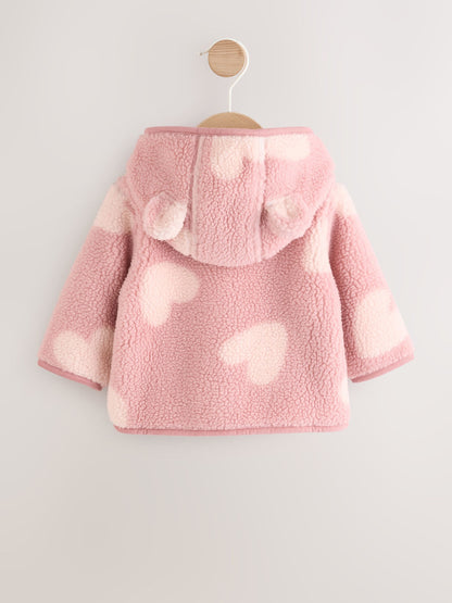 Pink Tonal Heart Printed Borg Baby Jacket (0mths-2yrs)