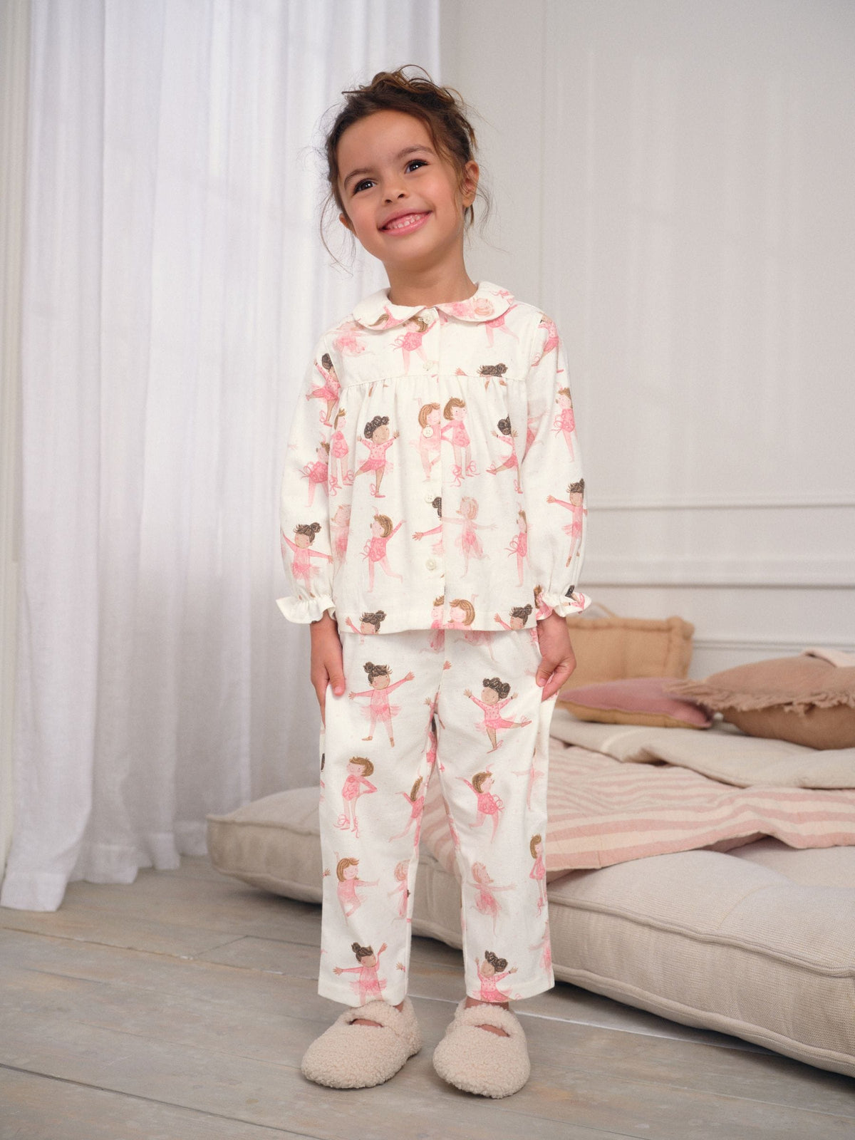 Dsiney Kidz - Ecru/Pink Ballerina Woven Button Through Pyjamas (9mths-10yrs) image 1
