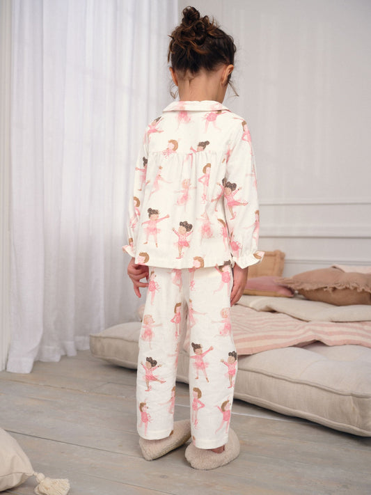 Dsiney Kidz - Ecru/Pink Ballerina Woven Button Through Pyjamas (9mths-10yrs) image 2