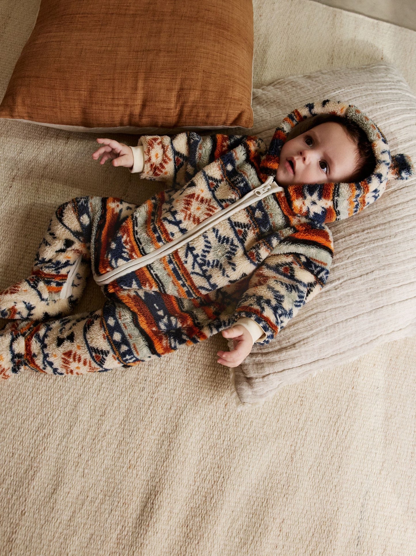 White Fairisle Pattern Zip Through Fleece Baby Pramsuit (0mths-2yrs)
