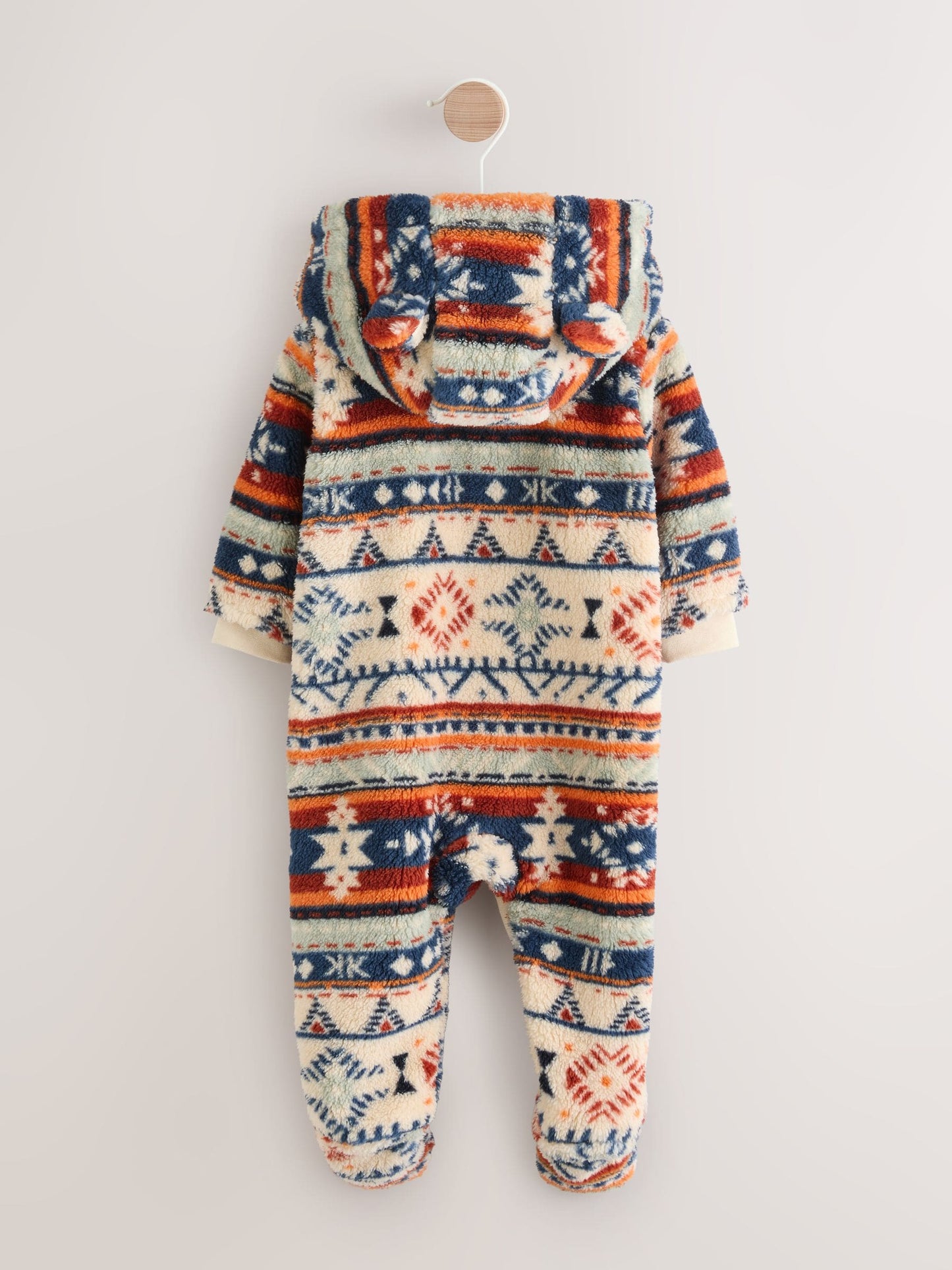 White Fairisle Pattern Zip Through Fleece Baby Pramsuit (0mths-2yrs)