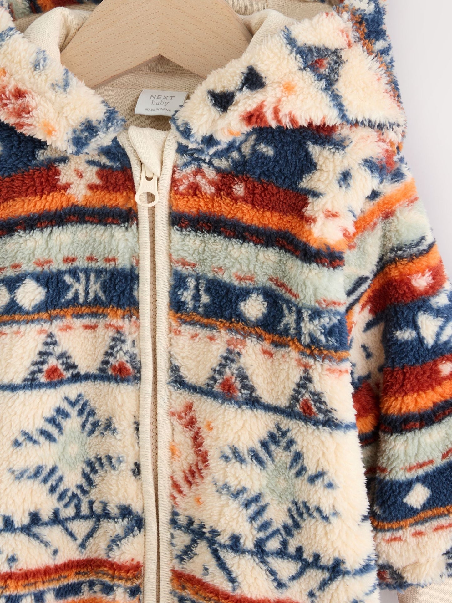 White Fairisle Pattern Zip Through Fleece Baby Pramsuit (0mths-2yrs)