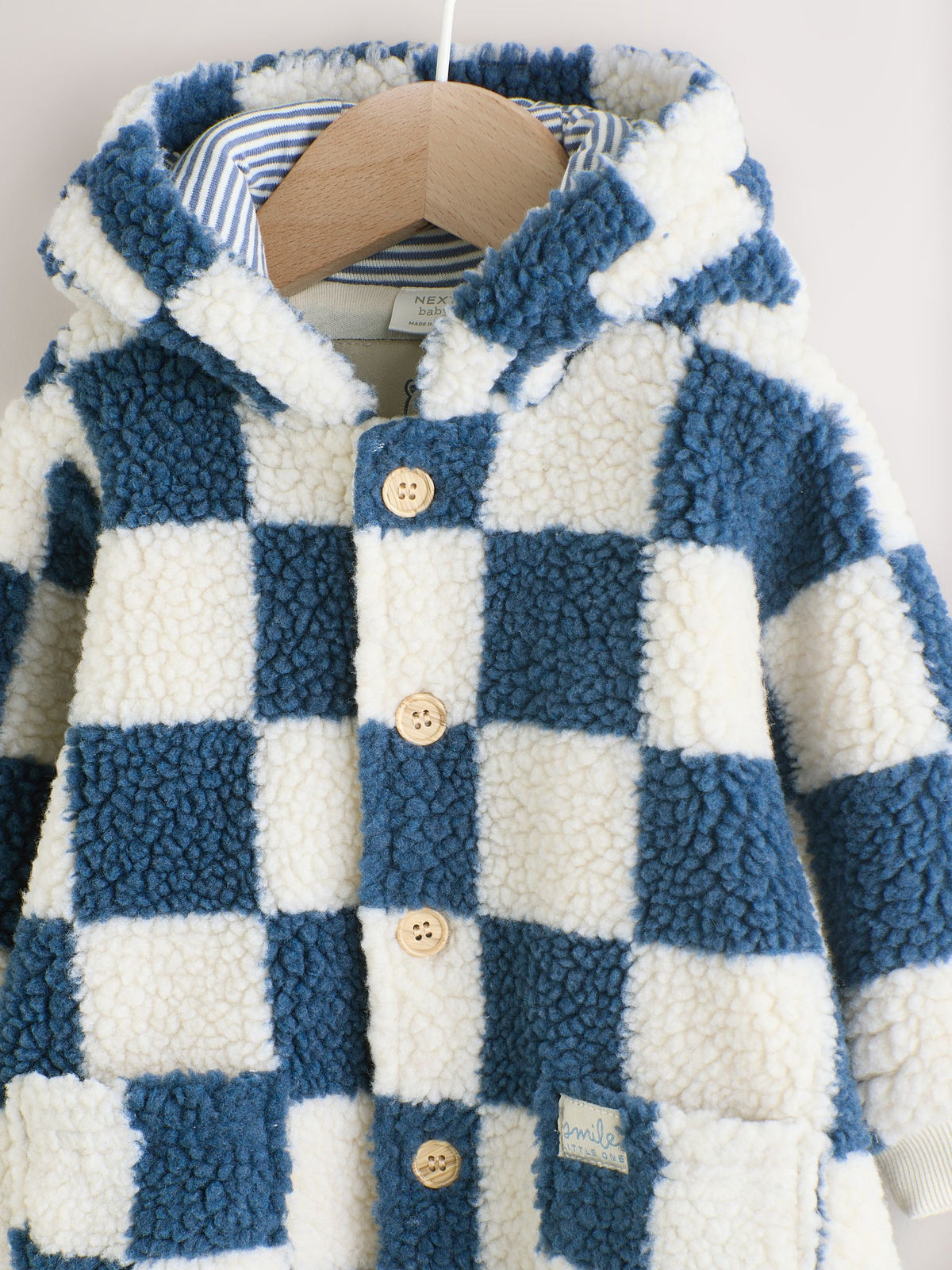 Blue Checkerboard Borg Hooded Baby Pramsuit (0mths-2yrs) - image 10