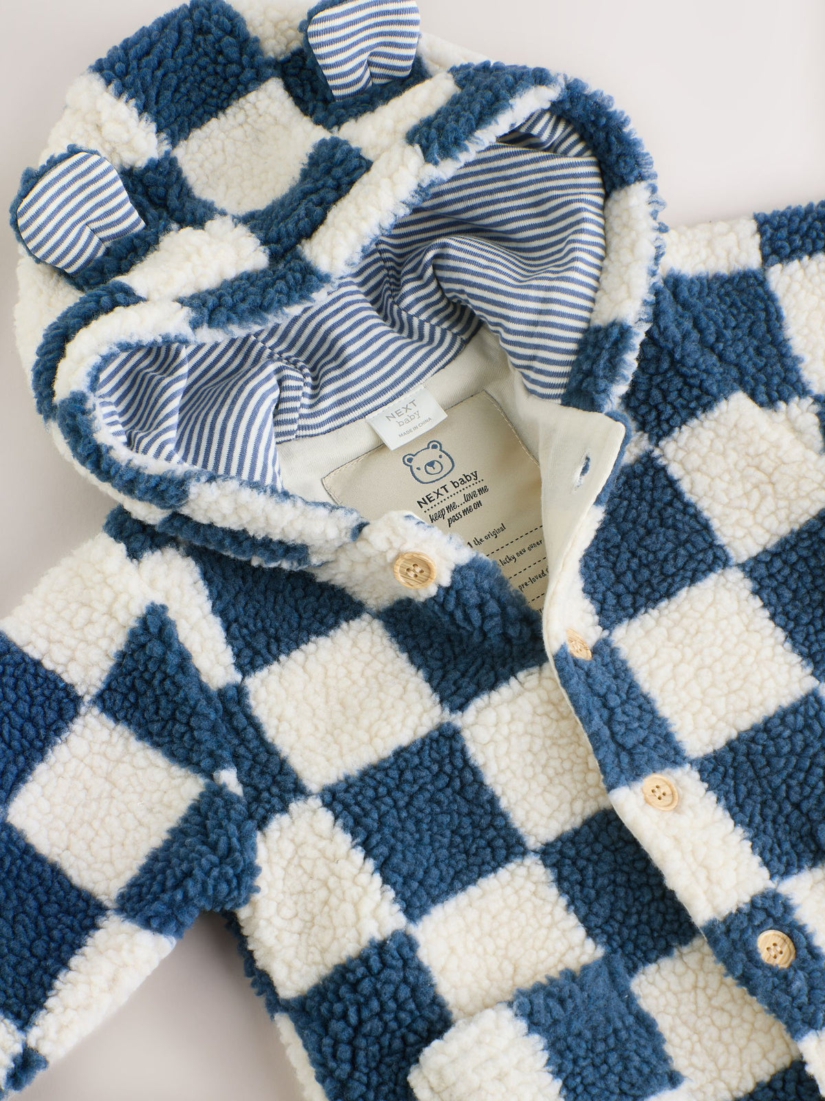 Blue Checkerboard Borg Hooded Baby Pramsuit (0mths-2yrs) - image 11