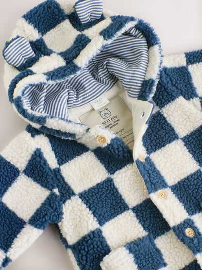 Blue Checkerboard Borg Hooded Baby Pramsuit (0mths-2yrs) - image 11