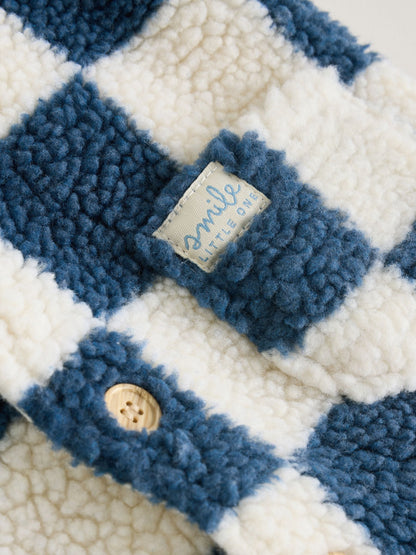 Blue Checkerboard Borg Hooded Baby Pramsuit (0mths-2yrs) - image 13