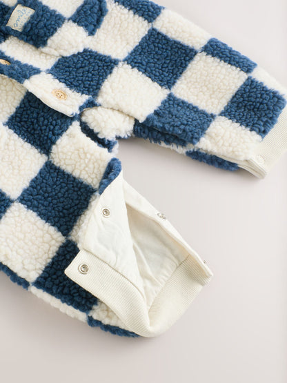 Blue Checkerboard Borg Hooded Baby Pramsuit (0mths-2yrs) - image 14