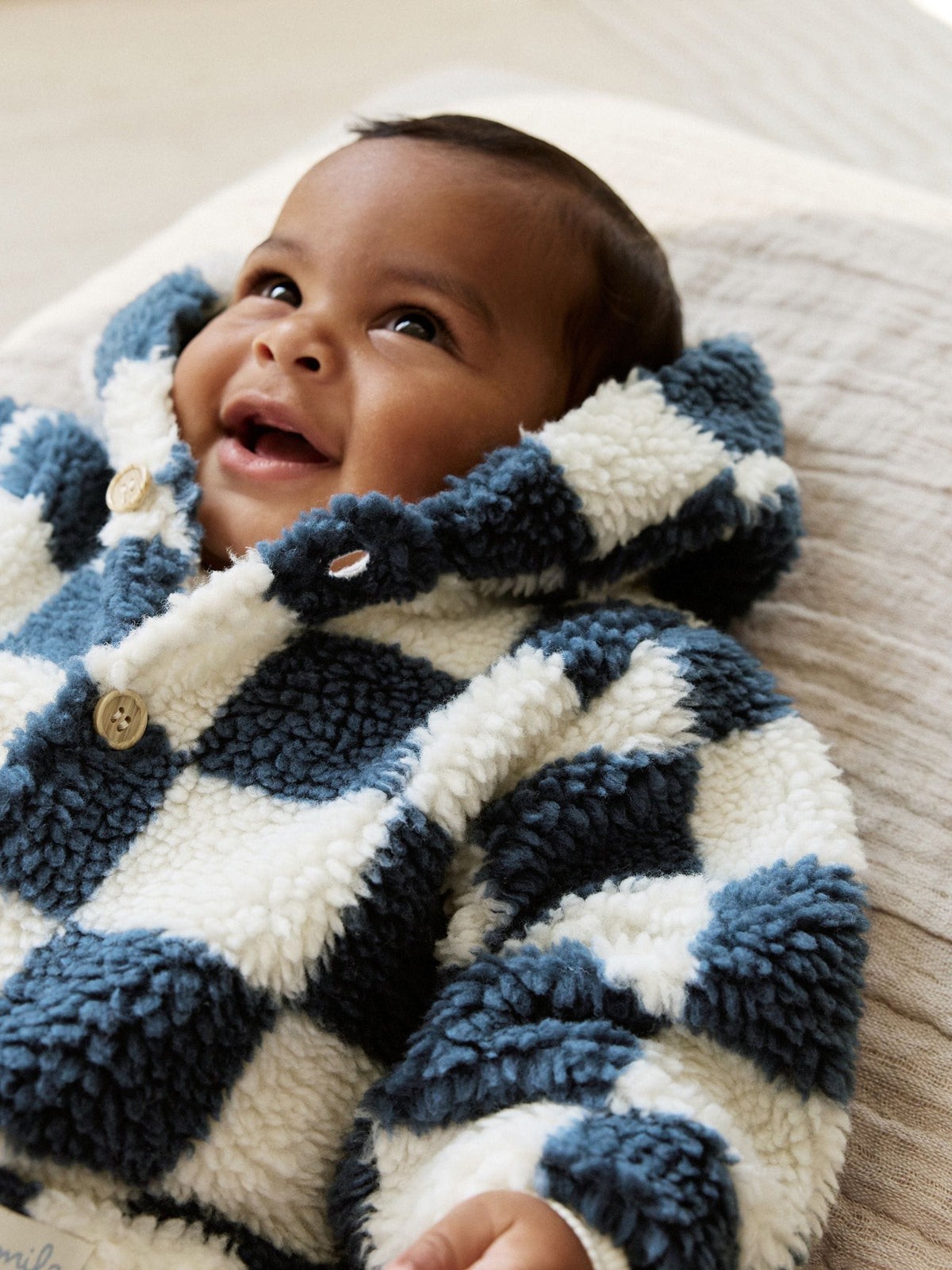 Blue Checkerboard Borg Hooded Baby Pramsuit (0mths-2yrs) - image 5