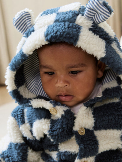 Blue Checkerboard Borg Hooded Baby Pramsuit (0mths-2yrs)