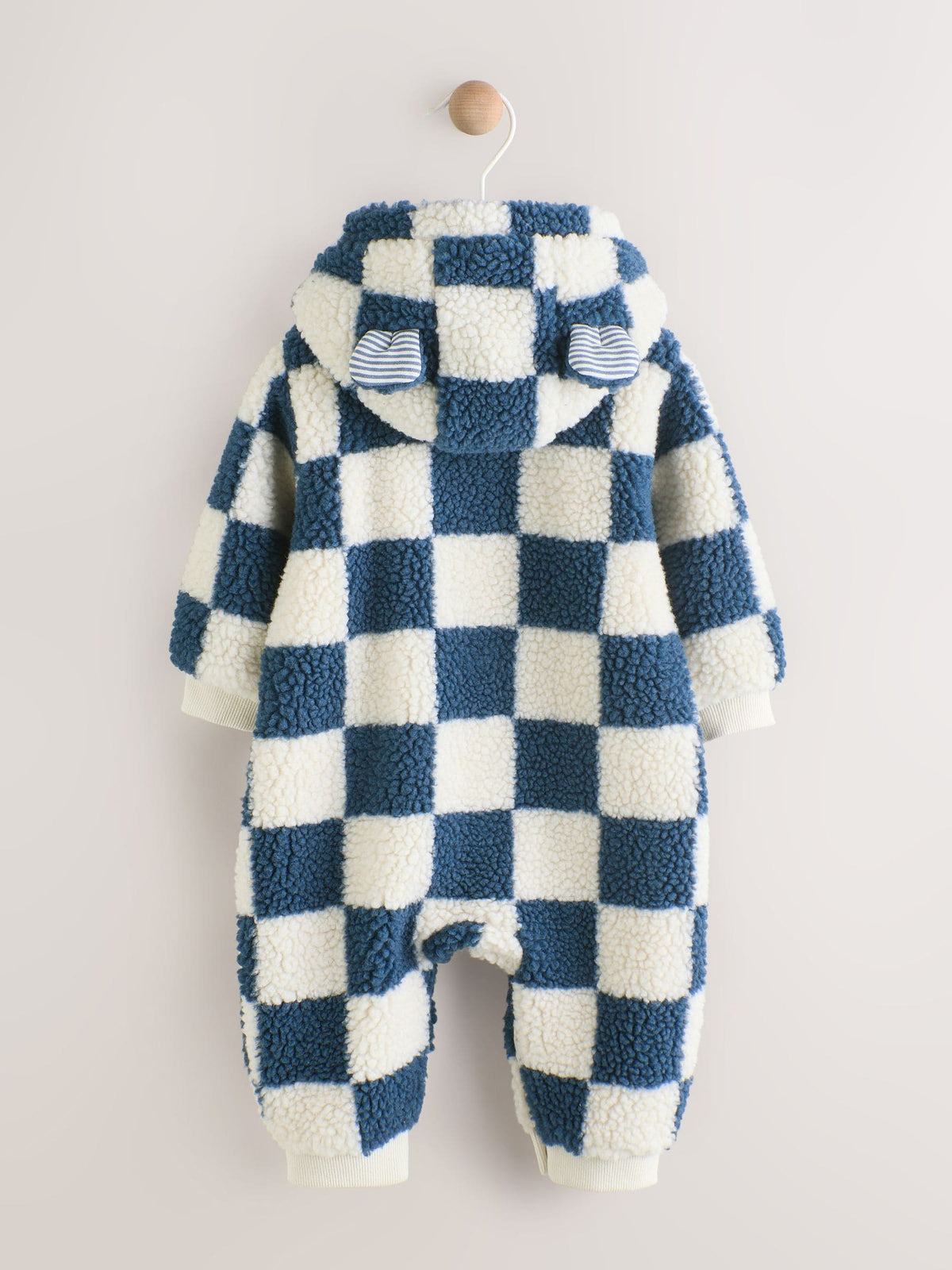 Blue Checkerboard Borg Hooded Baby Pramsuit (0mths-2yrs) - image 9