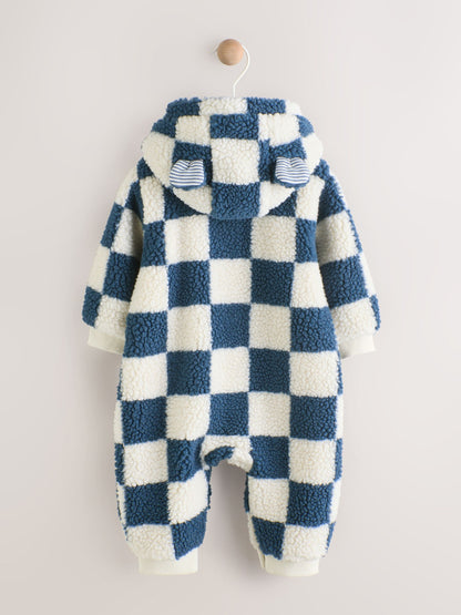 Blue Checkerboard Borg Hooded Baby Pramsuit (0mths-2yrs) - image 9