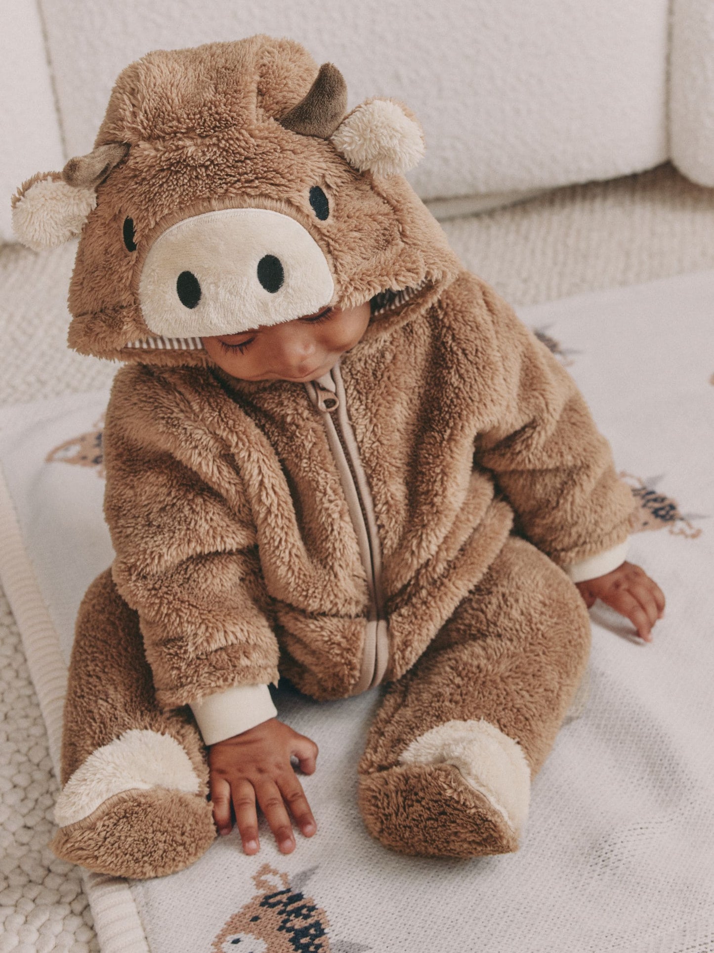 Brown Hamish Hooded Baby Fleece Pramsuit (0-18mths)