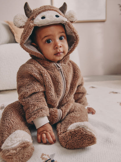 Brown Hamish Hooded Baby Fleece Pramsuit (0-18mths)