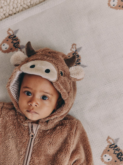 Brown Hamish Hooded Baby Fleece Pramsuit (0-18mths)