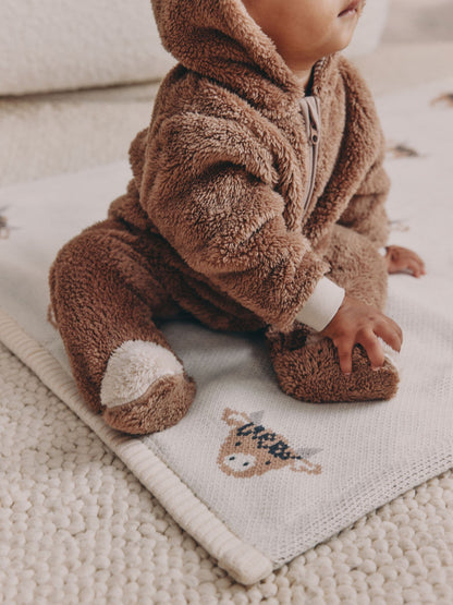 Brown Hamish Hooded Baby Fleece Pramsuit (0-18mths)