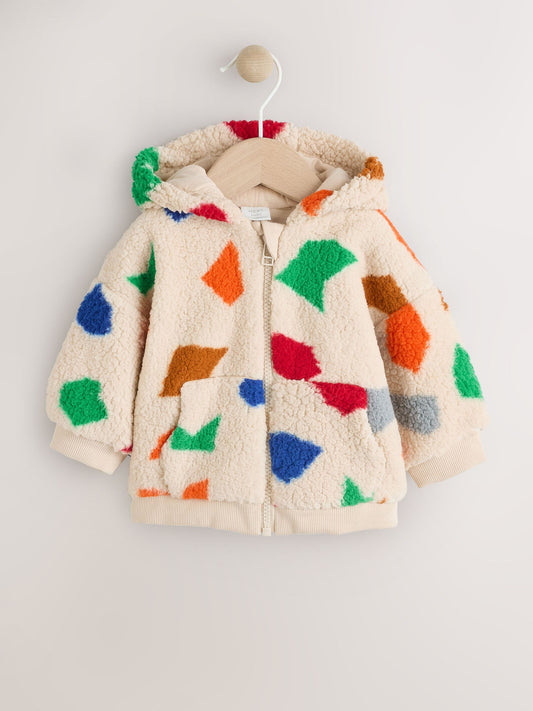 Natural Bright Geo Printed Zip Through Hooded Baby Jacket (0mths-2yrs)