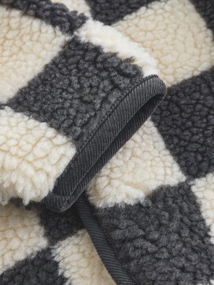 Charcoal Grey Checkerboard Hooded Baby Borg Jacket (0-18mths)