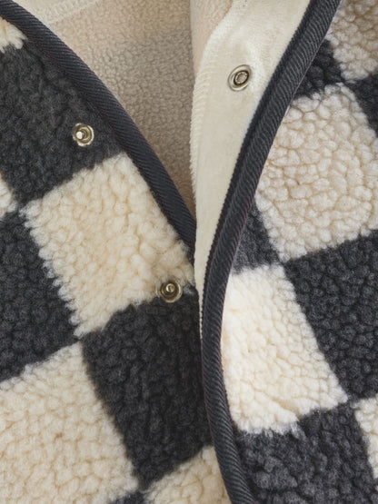 Charcoal Grey Checkerboard Hooded Baby Borg Jacket (0-18mths)