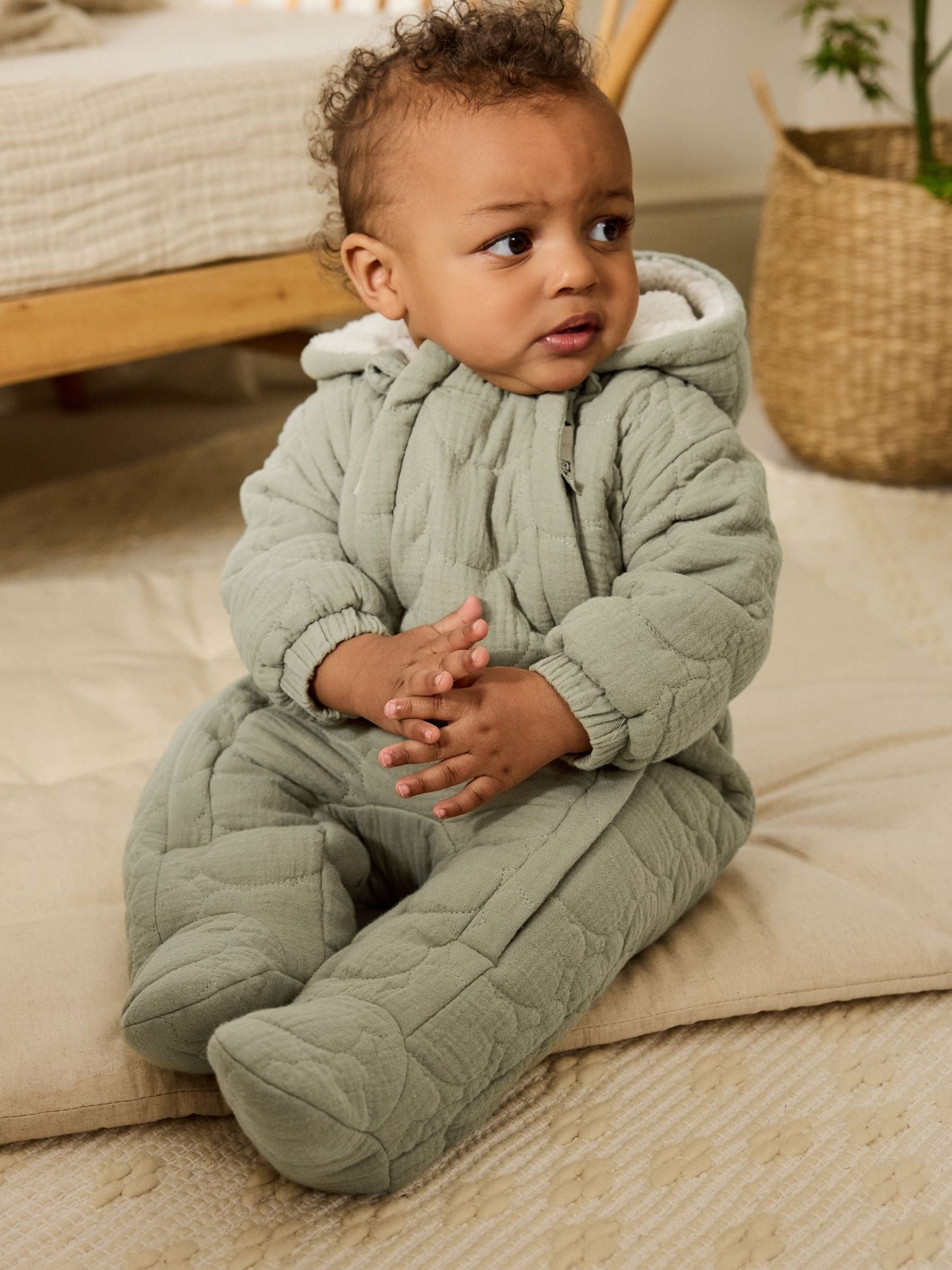 Sage Green Crinkled Baby Pramsuit (0mths-2yrs)