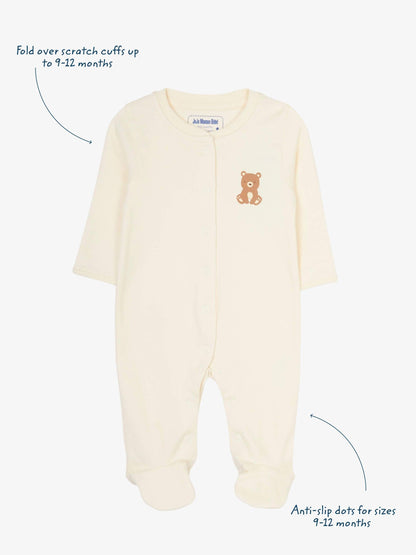 JoJo Maman Bébé Natural Cream Cotton Footed Animal Print Sleepsuits 3-Pack image 3
